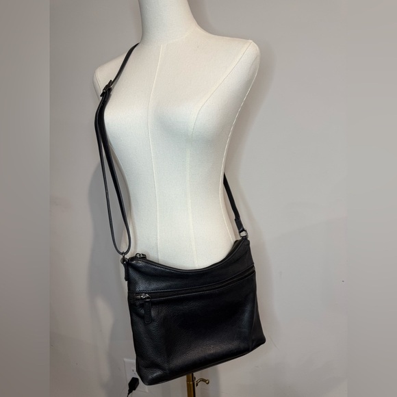 Margot Black Leather Crossbody Bag with Textured Finish - Picture 1 of 9